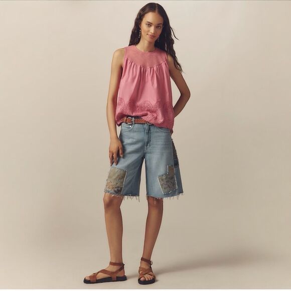 Anthropologie Tops - Anthropologie Top The Iris Poplin Sleeveless Blouse by En Elly Pink Size XL NWT